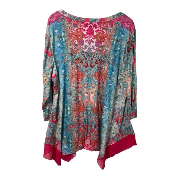 Closet Full Size 3XL Blouse Tunic Top sparkly studs Shark bite hem Boho Pastel - Picture 3 of 12